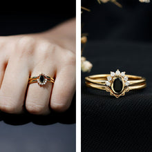 Load image into Gallery viewer, Genuine Black Onyx and Diamond Promise Ring Set in Yellow Gold Plated Silver