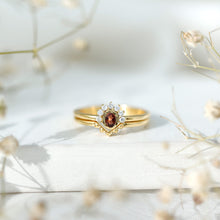 Load image into Gallery viewer, Natural Garnet Diamond Engagement Ring with Enhancer in Gold Plated Silver