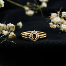 Load image into Gallery viewer, Natural Garnet Diamond Engagement Ring with Enhancer in Gold Plated Silver