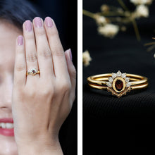 Load image into Gallery viewer, Natural Garnet Diamond Engagement Ring with Enhancer in Gold Plated Silver