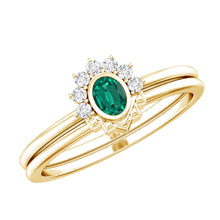 Load image into Gallery viewer, Oval Cut Lab Grown Emerald Wedding Ring Set with Diamond