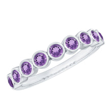 Load image into Gallery viewer, Bezel Set Natural Amethyst Half Eternity Wedding Band in Silver