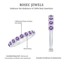 Load image into Gallery viewer, Bezel Set Natural Amethyst Half Eternity Wedding Band in Silver