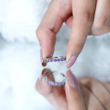 Load image into Gallery viewer, Bezel Set Natural Amethyst Half Eternity Wedding Band in Silver