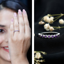 Load image into Gallery viewer, Bezel Set Natural Amethyst Half Eternity Wedding Band in Silver