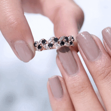Load image into Gallery viewer, Black Onyx and Diamond Half Eternity Leaf Band for Women