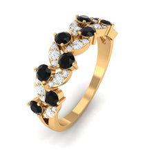 Load image into Gallery viewer, Black Onyx and Diamond Half Eternity Leaf Band for Women