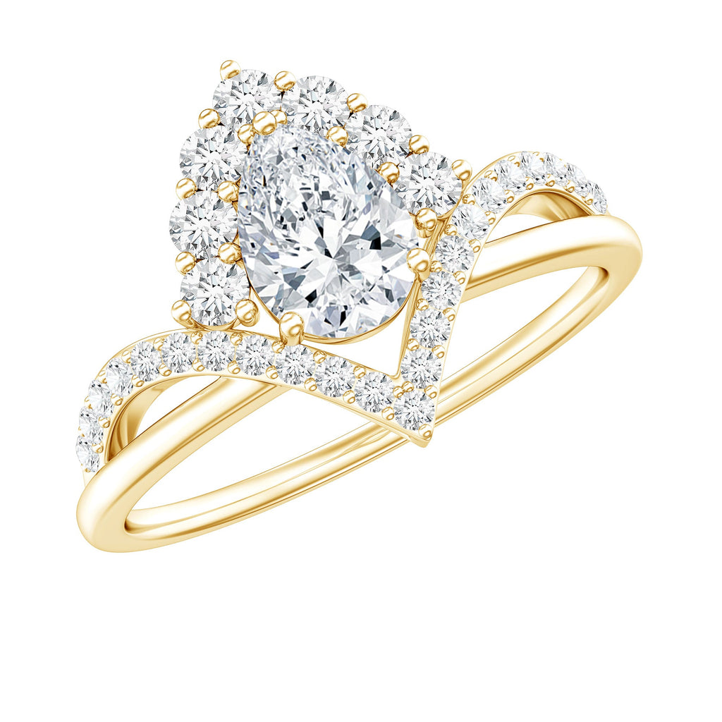 Women's Pear Shaped Moissanite Designer Engagement Ring in Silver