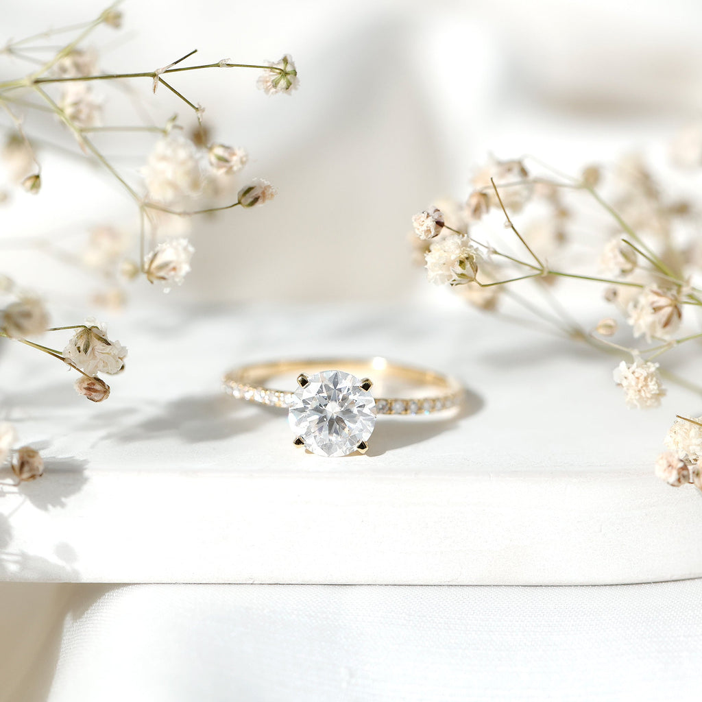 3 Carat Brilliant Cut Moissanite Classic Engagement Ring In Gold Plated Silver