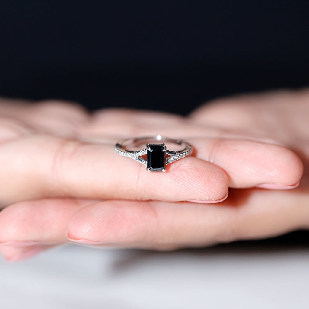 8X10MM Emerald Cut Lab Created Black Diamond Engagement Ring