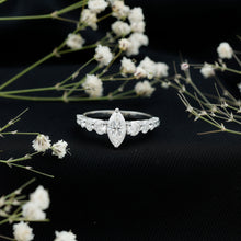 Load image into Gallery viewer, Marquise Cut Moissanite Engagement Ring with Side Stones