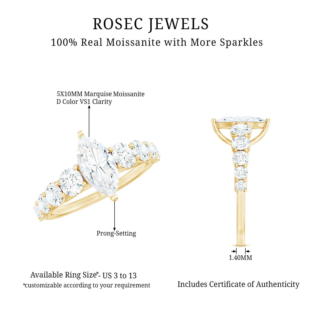 Marquise Cut Moissanite Engagement Ring with Side Stones