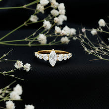 Load image into Gallery viewer, Marquise Cut Moissanite Engagement Ring with Side Stones
