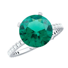 Load image into Gallery viewer, Certified 10 mm Solitaire Lab Grown Emerald Engagement Ring with Diamond