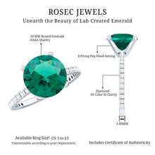Load image into Gallery viewer, Certified 10 mm Solitaire Lab Grown Emerald Engagement Ring with Diamond