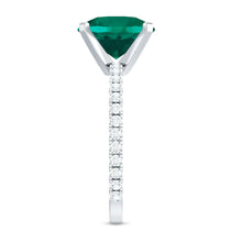 Load image into Gallery viewer, Certified 10 mm Solitaire Lab Grown Emerald Engagement Ring with Diamond