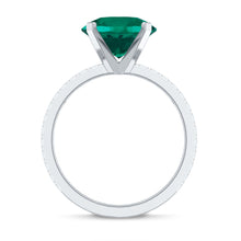 Load image into Gallery viewer, Certified 10 mm Solitaire Lab Grown Emerald Engagement Ring with Diamond