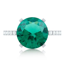 Load image into Gallery viewer, Certified 10 mm Solitaire Lab Grown Emerald Engagement Ring with Diamond
