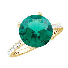 Load image into Gallery viewer, Certified 10 mm Solitaire Lab Grown Emerald Engagement Ring with Diamond