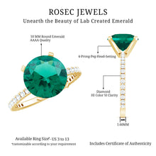 Load image into Gallery viewer, Certified 10 mm Solitaire Lab Grown Emerald Engagement Ring with Diamond