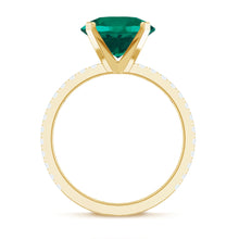 Load image into Gallery viewer, Certified 10 mm Solitaire Lab Grown Emerald Engagement Ring with Diamond