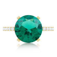 Load image into Gallery viewer, Certified 10 mm Solitaire Lab Grown Emerald Engagement Ring with Diamond