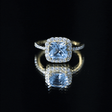 Load image into Gallery viewer, 2 Carat Cushion Cut Sky Blue Topaz and Diamond Engagement Ring