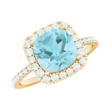 Load image into Gallery viewer, 2 Carat Cushion Cut Sky Blue Topaz and Diamond Engagement Ring