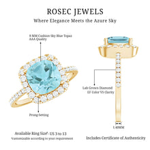 Load image into Gallery viewer, 2 Carat Cushion Cut Sky Blue Topaz and Diamond Engagement Ring