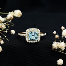 Load image into Gallery viewer, 2 Carat Cushion Cut Sky Blue Topaz and Diamond Engagement Ring
