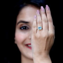 Load image into Gallery viewer, 2 Carat Cushion Cut Sky Blue Topaz and Diamond Engagement Ring