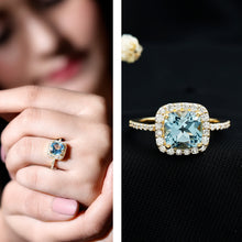 Load image into Gallery viewer, 2 Carat Cushion Cut Sky Blue Topaz and Diamond Engagement Ring