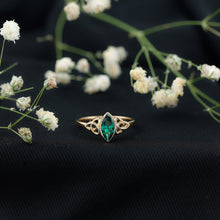 Load image into Gallery viewer, Certified Lab Created Emerald Promise Ring in Yellow Gold Plated Silver