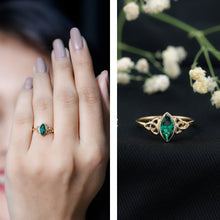 Load image into Gallery viewer, Certified Lab Created Emerald Promise Ring in Yellow Gold Plated Silver