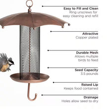 Load image into Gallery viewer, Copper Umbrella Bird Feeder with Mesh Tube Revivor - 3.5 lbs. Seed Capacity