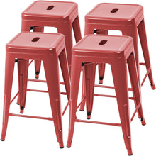 Load image into Gallery viewer, Set of 4 - 24-in. Indoor/Outdoor Backless Stacking Red Metal Barstools