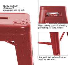 Load image into Gallery viewer, Set of 4 - 24-in. Indoor/Outdoor Backless Stacking Red Metal Barstools
