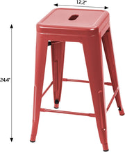 Load image into Gallery viewer, Set of 4 - 24-in. Indoor/Outdoor Backless Stacking Red Metal Barstools