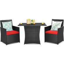 Load image into Gallery viewer, 3-Piece Patio Furniture Outdoor Dining Set in Brown PE Rattan with Red Cushions