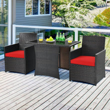 Load image into Gallery viewer, 3-Piece Patio Furniture Outdoor Dining Set in Brown PE Rattan with Red Cushions
