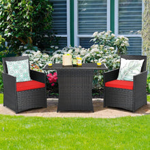 Load image into Gallery viewer, 3-Piece Patio Furniture Outdoor Dining Set in Brown PE Rattan with Red Cushions