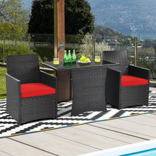 Load image into Gallery viewer, 3-Piece Patio Furniture Outdoor Dining Set in Brown PE Rattan with Red Cushions