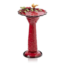 Load image into Gallery viewer, Red Metal Outdoor Garden Patio Birdbath with Decorative Bird Leaf Figurines