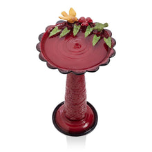 Load image into Gallery viewer, Red Metal Outdoor Garden Patio Birdbath with Decorative Bird Leaf Figurines