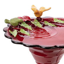 Load image into Gallery viewer, Red Metal Outdoor Garden Patio Birdbath with Decorative Bird Leaf Figurines