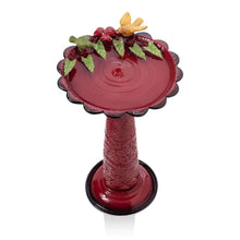 Load image into Gallery viewer, Red Metal Outdoor Garden Patio Birdbath with Decorative Bird Leaf Figurines