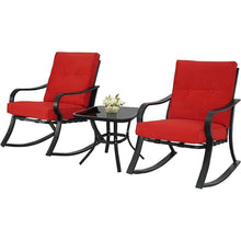 Load image into Gallery viewer, Outdoor 3-Piece Patio Furniture Rocking Chairs Table Set with Red Cushions