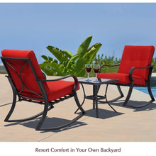 Load image into Gallery viewer, Outdoor 3-Piece Patio Furniture Rocking Chairs Table Set with Red Cushions