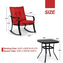 Load image into Gallery viewer, Outdoor 3-Piece Patio Furniture Rocking Chairs Table Set with Red Cushions
