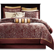 Load image into Gallery viewer, Queen 12 Piece Cotton Polyester Comforter Set Red Gold Paisley